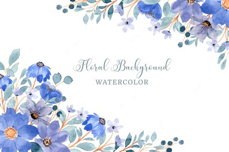 Premium Vector | Blue floral background with watercolor