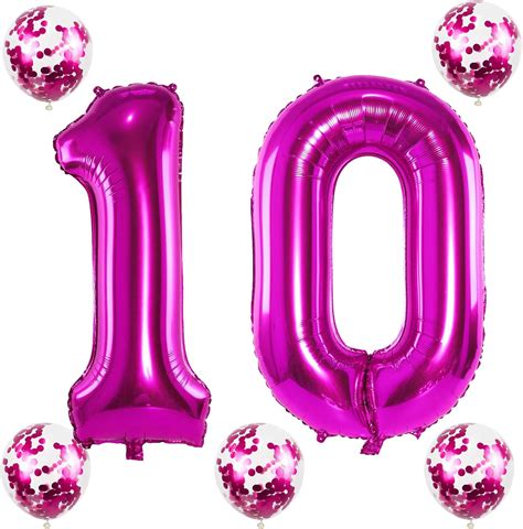 Buy 10th Birthday Balloons for Girls, 40 Inch Hot Pink Foil Number 10 ...