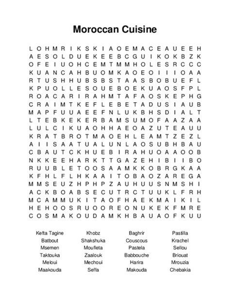 Moroccan Cuisine Word Search