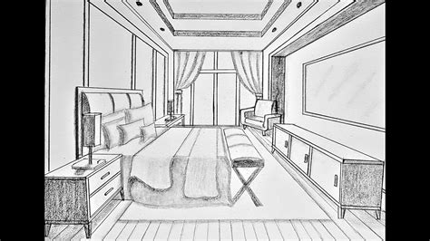 How to draw a bedroom in one point perspective - YouTube