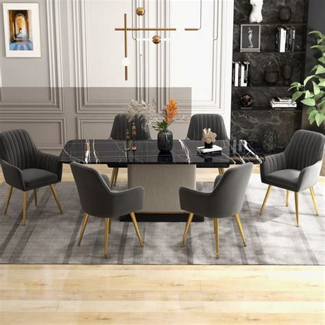 Free Shipping on Modern Dining Chair Black Velvet Upholstered Dining ...