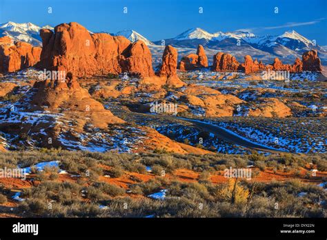 Winter scenery in Arches National Park, near Moab, Utah - USA Stock ...