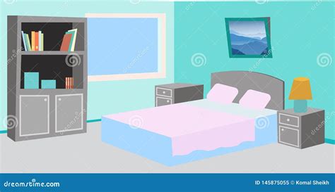 Cartoon Simple Clean Bedroom Illustration Stock Illustration ...