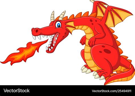 Cartoon red dragon spitting fire Royalty Free Vector Image