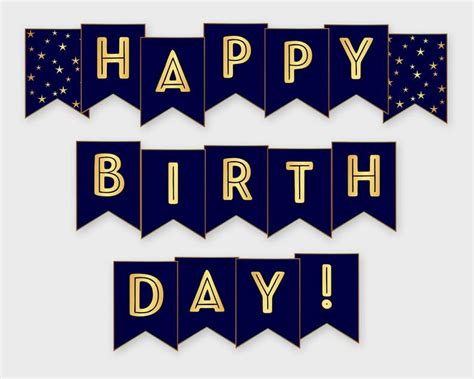 Happy Birthday Printable Banner Navy & Gold Birthday Party - Etsy España | Happy birthday ...