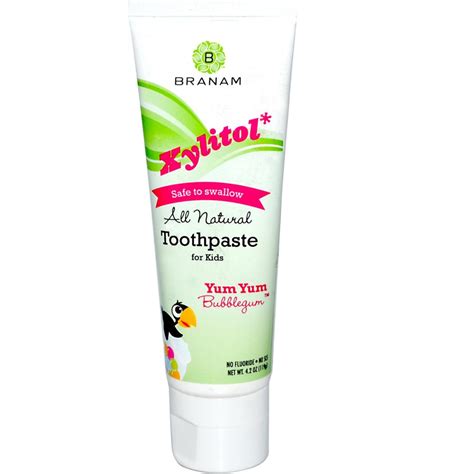 Branam - All Natural Xylitol Toothpaste for Kids (Yum Yum Bubblegum ...