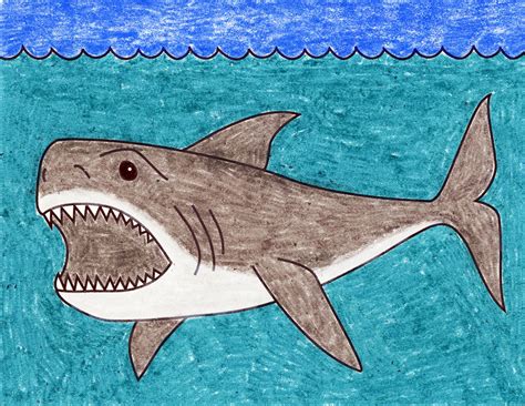 Easy How to Draw a Megalodon Shark Tutorial and Coloring Page