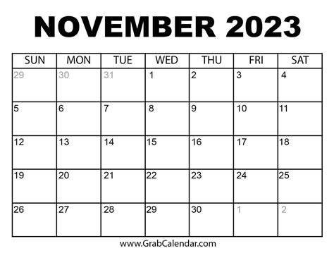 Printable November 2023 Calendar