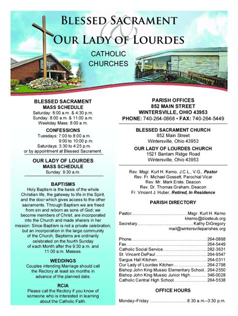 Fillable Online Welcome to Our Lady of Lourdes Catholic Church Mass Schedule Fax Email Print ...