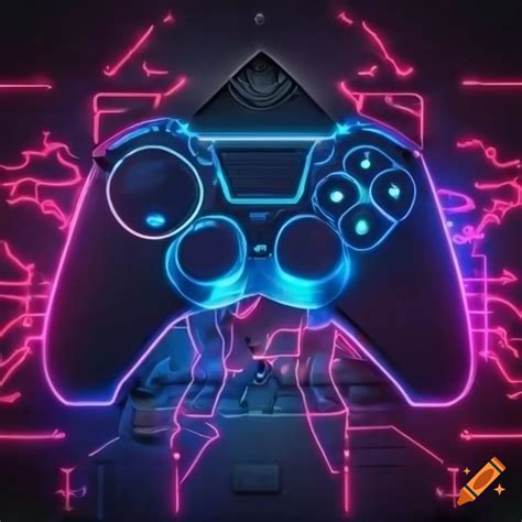 Gaming wallpaper for pc with neon lights on Craiyon