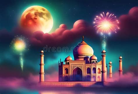 Taj Mahal Fireworks in the Sky. AI Generated Stock Illustration ...