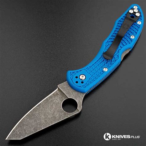 MODIFIED Spyderco Delica 4 - Acid Wash - Regrind - Blue Handle/Gray Backspacer