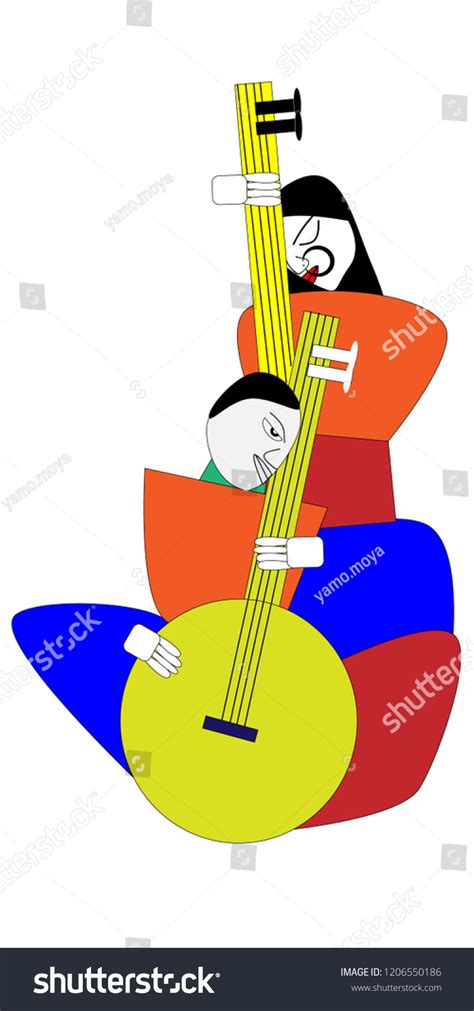 Men Woman Playing Tambura Instrument Illustration Stock Vector (Royalty Free) 1206550186 ...