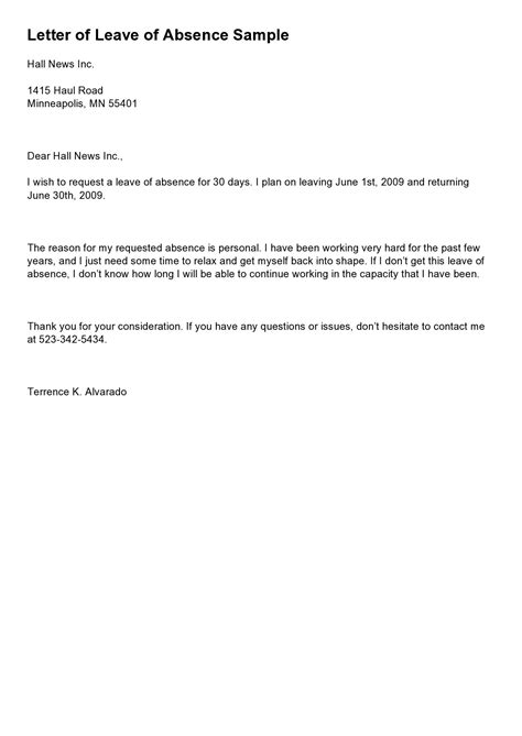 Leave Of Absence Letter Sample Pdf Cover Letters | Images and Photos finder