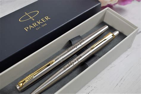 Personalised Pen Set Engraved Pen Stainless Steel GOLD TRIM - Etsy UK