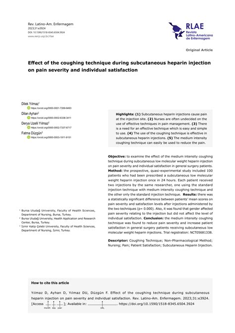 (PDF) Effect of the coughing technique during subcutaneous heparin injection on pain severity ...