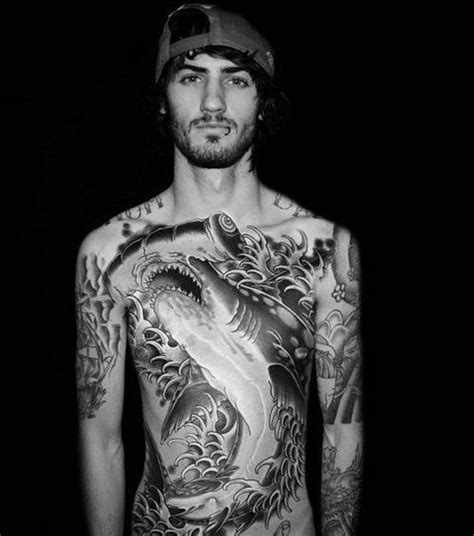 awesome | Shark tattoos, Chest tattoo men, Body tattoo design