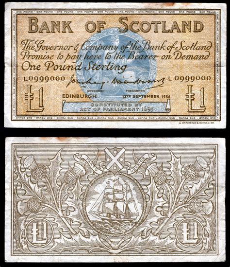 Scotland, Bank of Scotland, £1, 12-9-1956, L0999000 (PMS BA99b). Fine. - M Veissid & Co.