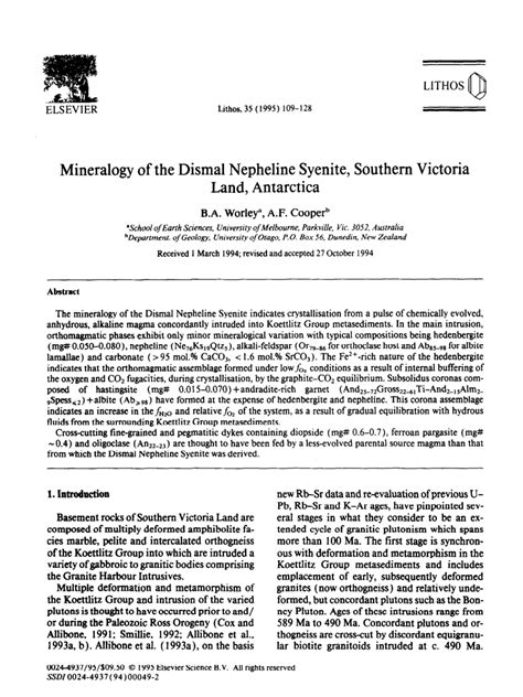 (PDF) Mineralogy of the Dismal Nepheline Syenite, Southern Victoria Land, Antarctica