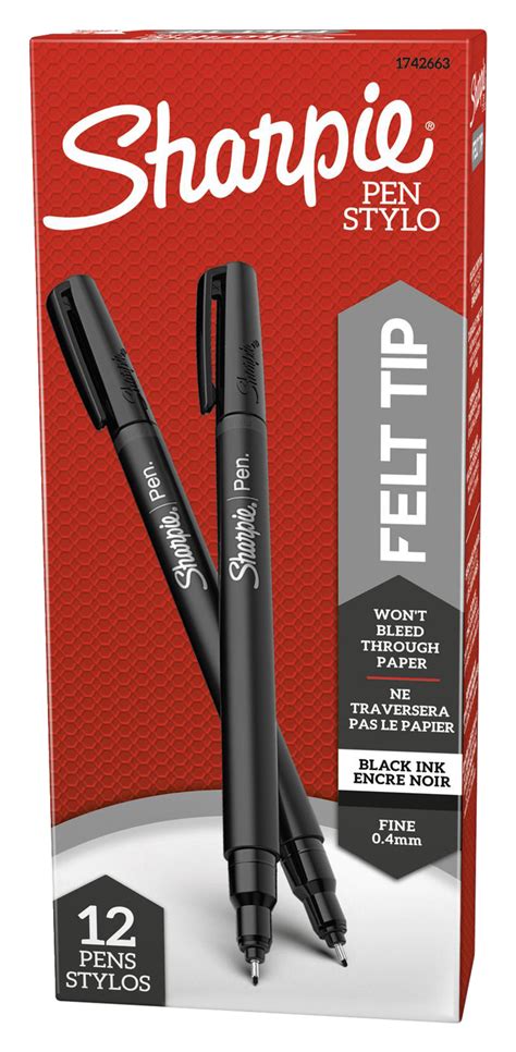 Sharpie Pens, Fine Point, 0.4 mm, Black, Pack of 12