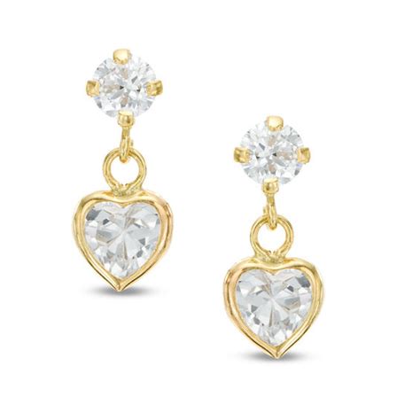 4mm Heart-Shaped Cubic Zirconia Drop Earrings in 10K Gold | View All ...