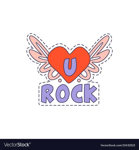 U Rock Winged Heart Bright Hipster Sticker Vector Image