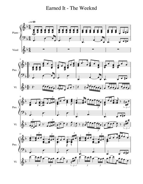 Earned It - The Weeknd Sheet music for Piano, Violin (Solo) | Musescore.com