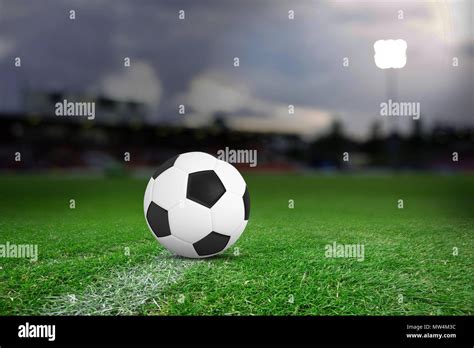 Close-up of soccer ball in soccer stadium Stock Photo - Alamy