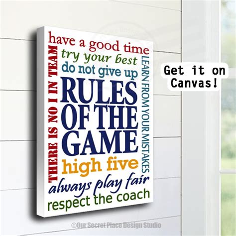 Rules of the Game Canvas Wall Art for Boys Room Teen Wall Art | Etsy