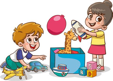 Vector Illustration of Kids Playing with Toys and Toys in a Box 24644238 Vector Art at Vecteezy