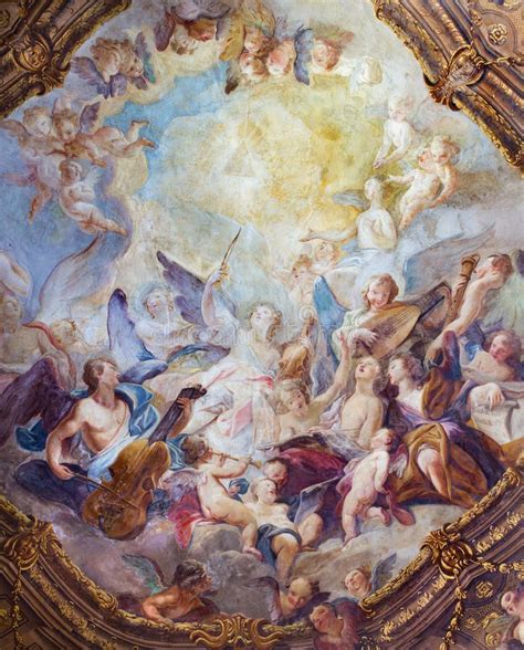 Vienna - Baroque angel choirs fresco from ceiling one of side chapel in ...