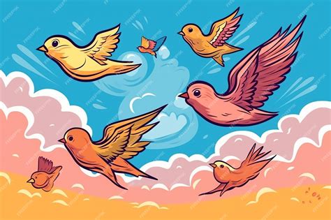 Premium AI Image | A cartoon illustration of birds flying in the sky.