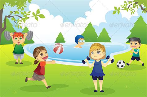 Kids Exercising in Park | GraphicRiver