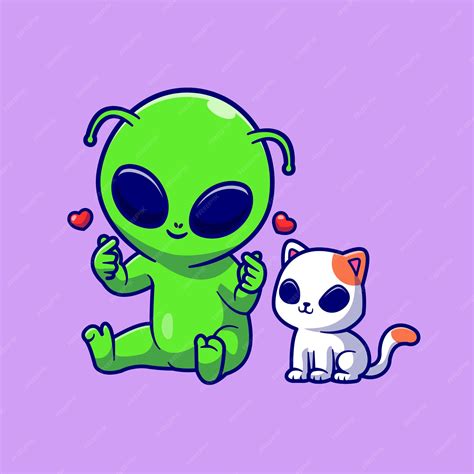 Premium Vector | Cute alien with cute cat alien cartoon vector icon illustration. animal nature ...