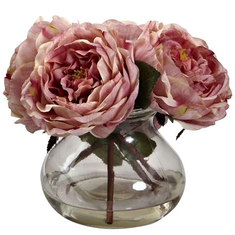 Nearly Natural Fancy Rose with Vase-1391-PK - The Home Depot