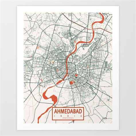 Ahmedabad City Map of Gujarat, India - Bohemian Art Print by deMAP Studio | Society6