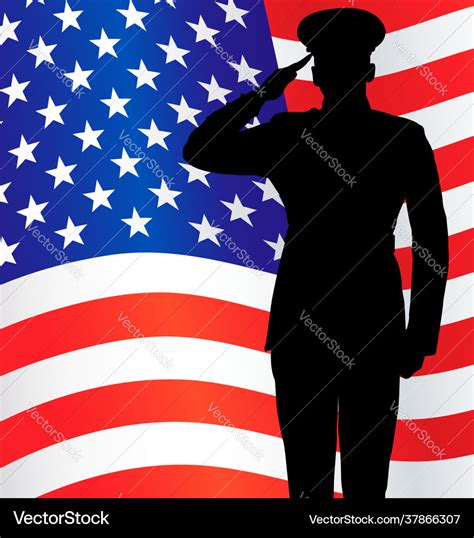 Military or police salute silhouette with usa flag