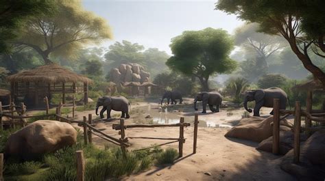 Premium AI Image | The spacious and sustainable elephant habitat designed with the elephant's ...