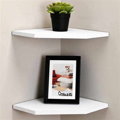 WELLAND 12-Inch Floating Corner Shelves ,Wall Mounted Storage Shelf, Set of 2, White Finish ...