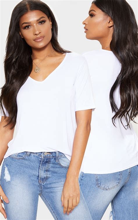 Basic White V Neck T Shirt 2 Pack | PrettyLittleThing USA