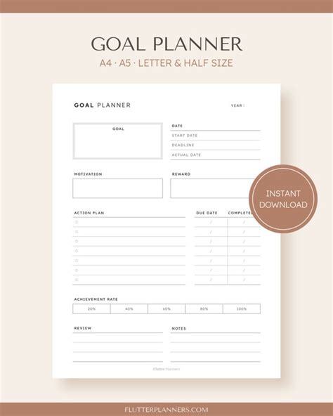 Goal Planner Printable Worksheet Goal Setting Template - Etsy Canada