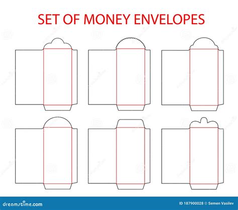 Money Envelopes Template Set Die Cut. Red Money Envelope Stock Vector ...