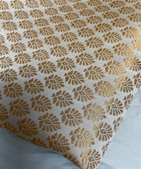 White Gold Indian Brocade Fabric by the Yard for DIY Craft - Etsy