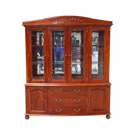 Solid Mahogany Wood Display Cabinet With Glass Doors / Buffet