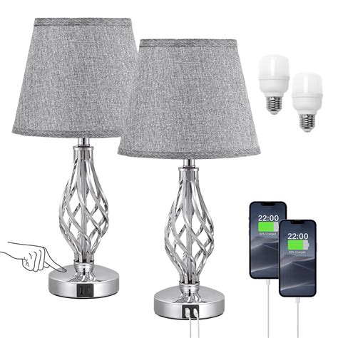 Touch Table Bedside Lamps Set of 2, Nightstand Lamps with USB C Ports, Kakanuo USB Bedroom Lamps ...