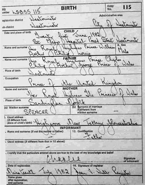 Prince William's Birth Certificate | König der herzen, Prince, Lady diana