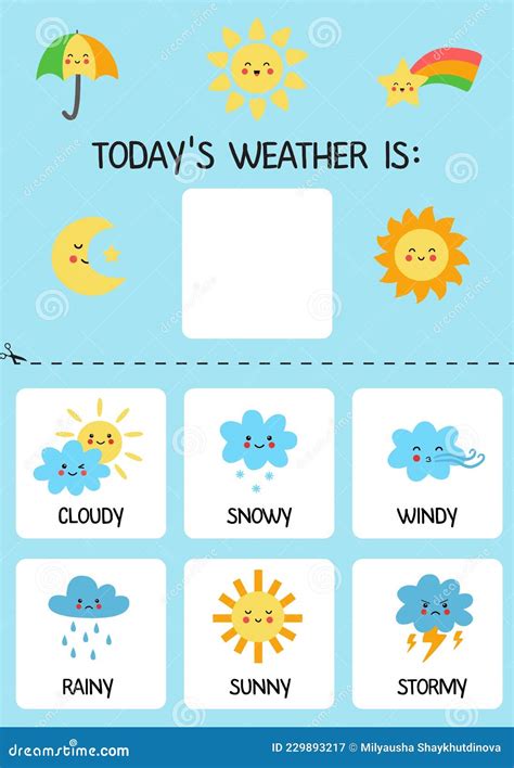 Todays Weather Template for Kids. Weather Chart. Stock Vector - Illustration of cloudy ...