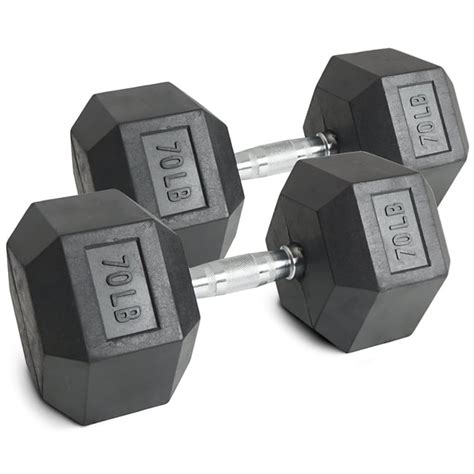 Titan Fitness 70 LB Pair Free Weights, Black Rubber Coated Hex Dumbbell, Ergonomic Cast Iron ...