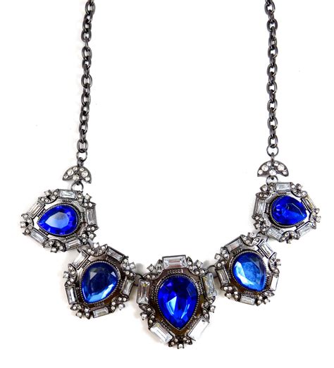 Sapphire Iced Teardrop Gemstone Statement Necklace