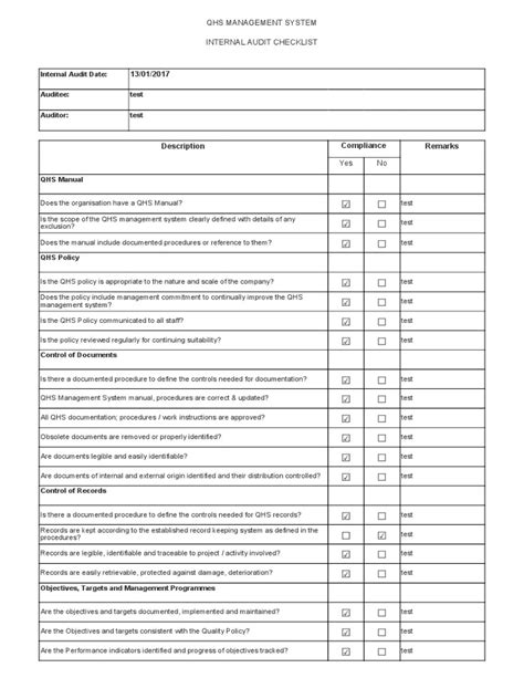 Internal Audit Checklist | Internal Audit | Risk Assessment